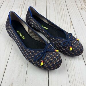 Rothy's The Bow Flat in the Evening Metallic Blue & Gold Plaid Size 9.5